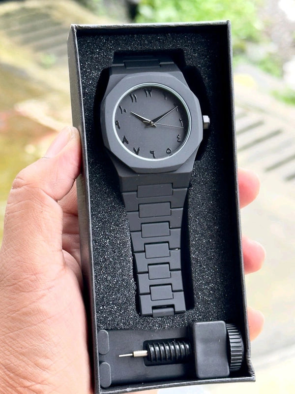 Black Aura Arabic Men's Watch - White Digits